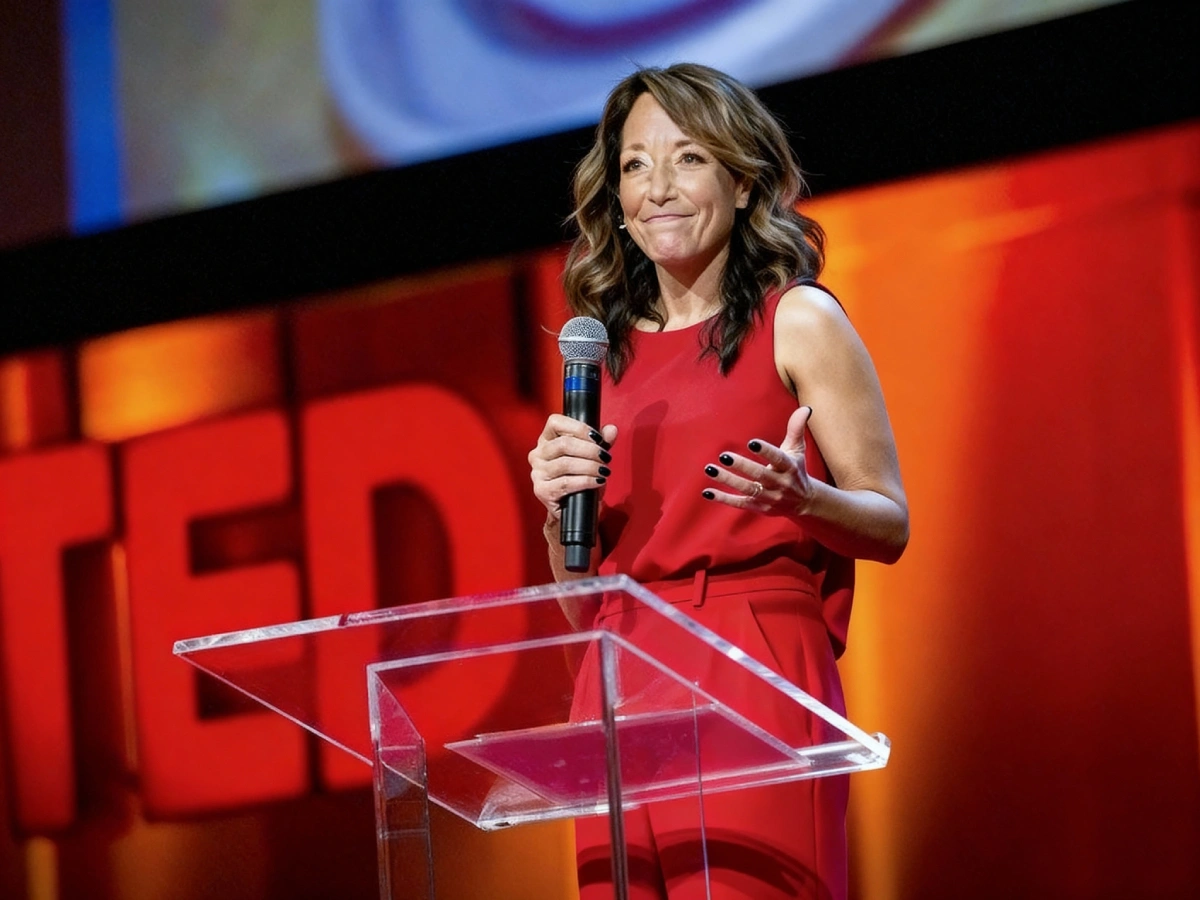Svet Lana speaking on stage at a TED event about spiritual guidance